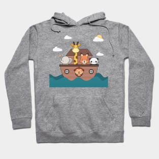 Kawaii Cute Zoo Animals On A Boat Hoodie